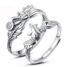 Tidoo Jewelry Couples His And Hers Dragon And Phoenix Chinese Styl Sterling Silver Promise Rings Aquamarine Engagement Ring Vintage Promise Rings For Couples