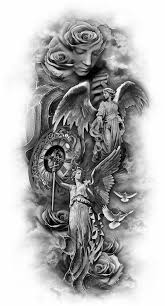 Tribal cross tattoos, in particular, are the best choice for someone who is looking to display courage, strength, and dedication from their marks. Black White Grey Ink Angels With Watch Doves Tattoo Design