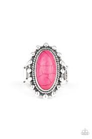 Paparazzi Mineral Movement Pink Stone Silver Studded Ring In 2020 Pink Stone Pink Ring Silver Studs