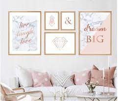 Set Of 5 Prints In 3 Sizes Pink Marble Gray Rose Gold Etsy Rose Gold Room Decor Gold Room Decor Pink Bedroom Decor