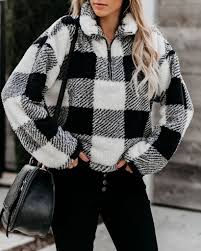 Black And White Checkered Shirt Outfit Soft Touch Checkered Half Zip Pullover Final Sale In 2020 Half Zip Pullover Outfit Inspo Fall Fuzzy Jacket Outfit