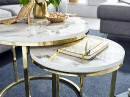 Ob rund oder rechteckig, ob weiß oder schwarz, ob edle designernote oder mit einem hauch exotik, ob aus holz oder aus metall: Wohnling Design Beistelltisch 2er Set Weiss Marmor Optik Rund Couchtisch 2 Teilig Tischgestell Metall Gold