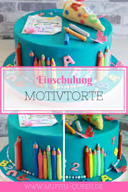 School Cake In Turquoise With Sugar Bag And Fondant Details School Cake In Turquoise With Sugar Bag A In 2020 Einschulungstorte Motivtorten Kinder Torte Einschulung