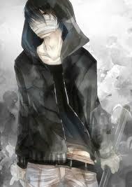 She wears dark boots and a short blue skirt that make her compelling. Hoodie Dark Anime Boy Wallpaper