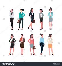 Collection Of Business Woman Character In Different Poses Cartoon Business Woman Character Are Holding Bag On Backgroun In 2020 Female Characters Business Women Poses