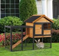 PawHut 59" Outdoor Rabbit Hutch - 2-Level Wooden Cage With Run &  Weatherproof Roof (Dark Gray)