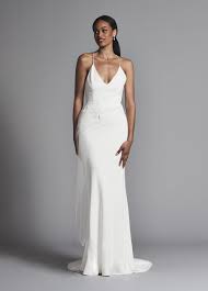 Simple Sheath Spaghetti Strap Crepe Wedding Dress With V Neckline Elizabeth Fillmore Style Theanew Wedding Dresses Kleinfeld Dresses Summer Wedding Dress