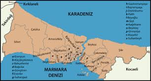 A Map Depicting Districts Squeezed Between Two Bodies Of Water Farther Districts Are Very Large Compared To Those Clustered In Istanbul Hotel Pakistan Travel