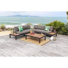 hana salon de jardin en bois d acacia canape modulable avec une table basse structure en aluminium canape jardins en bois fauteuil angle canape modulable