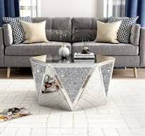 Couchtisch verspiegelt mit Kristall-Einlage-Oberfläche, sechseckiger  silberner Akzenttisch, modernes Design, luxuriöse moderne Möbel, Glastische  für ...