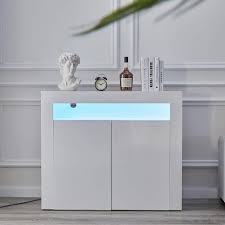 We have a variety of finish options ranging from frosted glass to walnut and gloss. White 2 Door Cabinet Ofcasa White High Gloss Sideboard Storage Cabinet With Led Light Modern Design Cupboard With 2 Door Storage Organizer For Dining Room Hallway Home Furniture Sideboards Dining Room Furniture Psp Co Ir