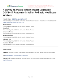 Pdf A Survey On Mental Health Impact Caused By Covid 19 Pandemic In Italian Pediatric Healthcare Workers