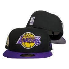 New Era Black Purple 2tone Los Angeles Lakers Nba Finals Side Patch Exclusive Fitted Inc