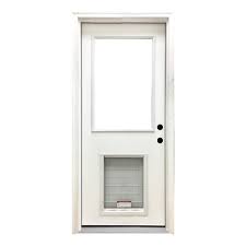 Steves Sons 30 In X 80 In Classic Clear Half Lite Lhis White Primed Fiberglass Prehung Back Door With Sl Pet Door Fwth 30slp 4ilh The Home Depot In 2020 Pet Door