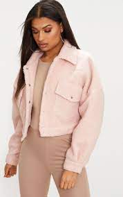 Blush Borg Cropped Trucker Jacket Today S Fashion Trends Fashion Trucker Jacket Outfit