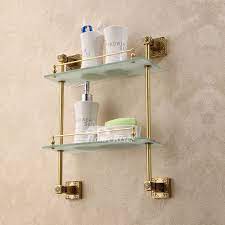 Mygift crafts this wall mounted glass shelf using a highly effective combo of glass and stainless steel. Luxury Carved Wall Mounted Gold Brass Double Glass Bathroom Shelves