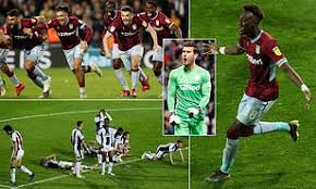 Aston villa's jed steer celebrates after saving from west bromwich albion's mason holgate. West Brom 1 0 Aston Villa Agg 2 2 Villa Win 3 4 On Pens Villa Book Place At Wembley Daily Mail Online