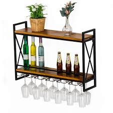 Wall mounted wine rack vintageview metal hanging holds 12 bottle 4 foot ws41p. Rustic Gold Wine Rack Wood Shelves Wall Shelf Floating Shelf Wine Or Liquor Bottle Storage Holder Home Decor Living Room Kitchen Display Rack Home Bar Furniture Mesralyoum Handmade Products
