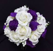 Deep purple roses lavenders white lilies lavender roses with greenery teardrop. Silk Wedding Bouquet White Lily Purple Roses Lilac Gyp Flowers Teardrop Posy Set Wedding Supplies Patterer Flowers Petals Garlands
