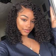 This golden brown curly is a great way to lighten up the look of curly weave hairstyles. Curly Human Hair Lace Front Short Bob Wigs Tinashehair