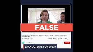 See more of sarah duterte for president 2022 on facebook. False Sara Duterte Declares Presidential Candidacy In January 2021