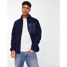 Jack & Jones Originals Teddy Borg Zip Through Jacket In Navy for Men