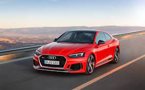Download Wallpapers Audi Rs5 Coupe 2018 Red Rs5 Road Speed German Cars Audi Besthqwallpapers Com Audi Voitures Audi Audi Rs5