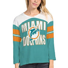 Miami Dolphins Junk Food Women S Throwback Football Long Sleeve T Shirt Aqua White Junk Food Stylish Tshirts Spirit Tees