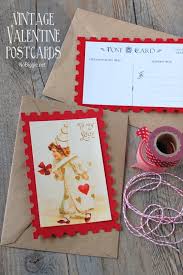 Diy valentine cards, gift tags, banners and treat bags for kids. Vintage Valentine Postcard Free Printable