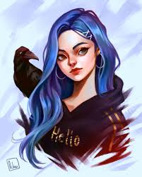 Artstation A Girl With The Crow Pimdee Avihingsanon Blue Haired Girl Character Inspiration Character Art