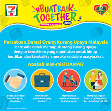Memberi maksud orang kurang upaya 2. 7 Eleven Malaysia Misi Utama Rakan Kerjasama Kempen Buatbaiktogether4 Persatuan Damai Orang Kurang Upaya Malaysia Damai Adalah Untuk Membantu Oku Di Malaysia Meningkatkan Kemahiran Secara Vokasional Supaya Mewujudkan Komuniti Oku Yang Mampu