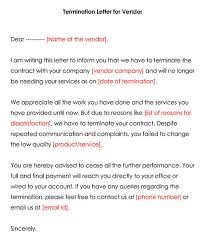 There is no law applicable to this document. Vendor Supplier Termination Letter Samples Examples