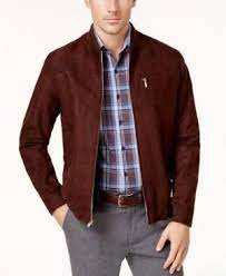 Tasso Elba Men S Faux Suede Bomber Jacket Created For Macy S Brown 3xl Leatherjacketsformenbrown Suede Bomber Jacket Suede Bomber Jacket Men Suede Bomber