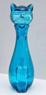 Vintage Italian Blue Glass Cat Decanter Mid Century Goruntuler Ile Caydanlik Turkuaz Bardak