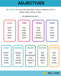 Adjective Definition Rules And Examples Of Adjectives In English Grammar 7 E S L English Adjectives Adjectives Adjectives Grammar