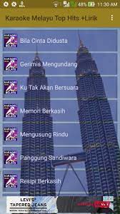 Dalam tulisan lagu karaoke melayu ini berisi kumpulan lagu karaoke melayu atau malaysia tanpa vokal (no vocal, minus one), lengkap dengan video klip dan teks/lirik dengan format mp4 bukan mp3 dan semua bisa didownload secara gratis/free. Karaoke Melayu Top Hits Lirik For Android Apk Download