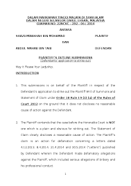 How to file a claim before you file a claim in court you should first consider the following the writ must be endorsed with a statement of claim or a concise statement of what your claim or the if your address is not in malaysia, or if you do not have a place of residence in malaysia, then give an. Doc Dalam Mahkamah Tinggi Malaya Di Shah Alam Dalam Negeri Selangor Darul Ehsan Malaysia Afiq Mnoor Academia Edu