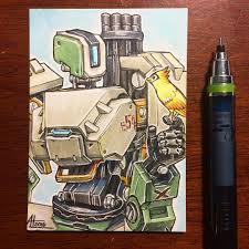 Beep Boop Bastion Overwatch Bastion Fanart Aceo Sketchcard Art Drawing Robot Bird Blizzard Copic Copicmarke Overwatch Bastion Overwatch Disney Art