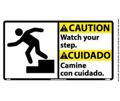 Bold caution signs, floor stands & stencils. Caution Watch Your Step W Graphic 14x10 040 Alum National Marker Company