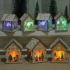 Us 1 59 37 Off Festival Led Light Wood House Christmas Tree Decorations For Home Hanging Ornaments Holiday Nice Xmas Gift Wedding Navidad 2018 In