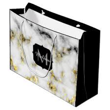 Black medium personalized kraft paper gift bags with gold foil. Black White And Gold Gift Bags Zazzle