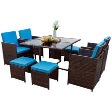 With room for a family and for entertaining, seven piece indoor wicker dining sets include a range of styles for every setting. Walnew 9 Pieces Patio Dining Sets Outdoor Furniture Patio Wicker Rattan Chairs And Tempered Glass Table Sectional Set Conversation Set Cushioned With Ottoman Blue Walmart Com Walmart Com