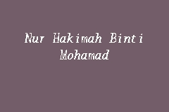 Stream tracks and playlists from nur jaber on your desktop or mobile device. Nur Hakimah Binti Mohamad Lawyer In Jalan Sultan Ismail