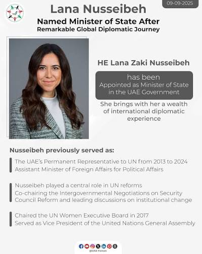 Lana Nusseibeh Named Minister of State After Remarkable Global Diplomatic  Journey @uaemissiontoun @unitednations @mofauae