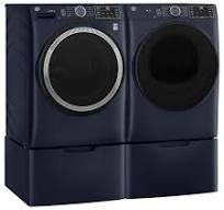 GE UltraFresh Stackable Smart Front Load Washer & Gas Dryer Set with Sanitize Cycle in Sapphire Blue