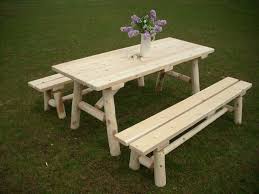 Unfinished White Cedar Log Traditional Picnic Table With Detached Benches Picnic Table Picnic Table Bench Cedar Log