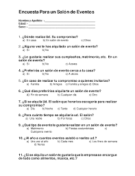 Traducir encuesta significado encuesta traducción de encuesta sinónimos de información sobre encuesta en el diccionario y enciclopedia en línea gratuito. Encuesta Para Un Salon De Eventos