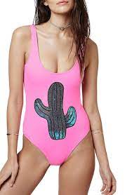 Cactus one piece bathing suit with decorative zipper. Topshop Sequin Cactus One Piece Swimsuit Nordstrom Swimwear Outfit Swimsuits One Piece