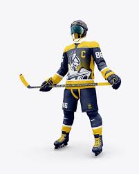 Men S Full Ice Hockey Kit With Stick Mockup Half Side View In Apparel Mockups On Yellow Images Object Mockups Design Mockup Free Free Packaging Mockup Free Psd Design