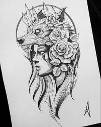 Pin By Audrey Gregory On Wolf Headdress Wolf Girl Tattoos Headdress Tattoo Sketch Style Tattoos
